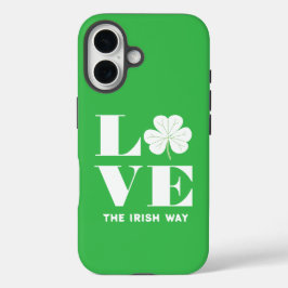 Funda iPhone 16 Love Shamrock Clover Irlanda Personalizado blanco 
