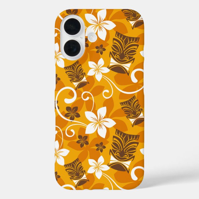 FUNDA iPhone 16 LUAU TIKI PATTERN (NARANJA) (Reverso )