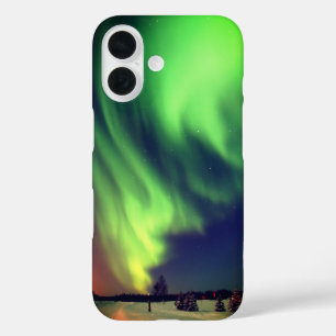 Funda iPhone 16 Luces del norte de Alaska verde brillante
