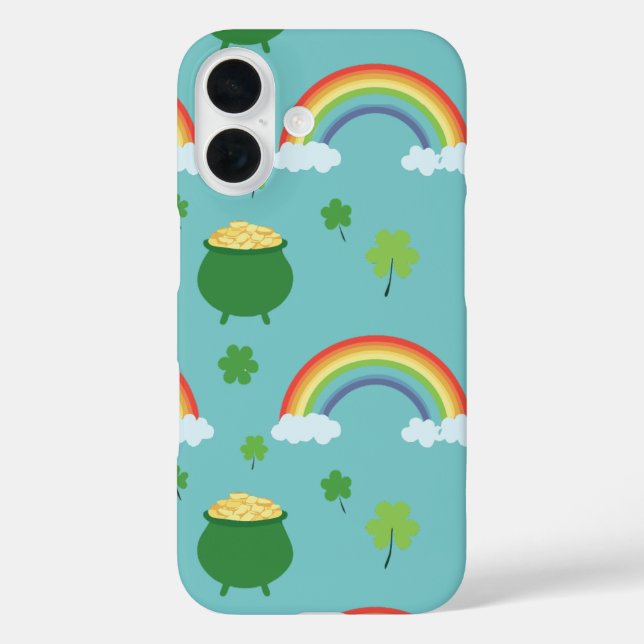 Funda iPhone 16 Lucky Green Shamrock Colorido Rainbow Pot of Gold (Reverso )