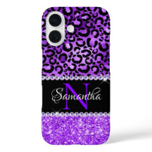 Lugares de leopardo negro y violeta glam monograma