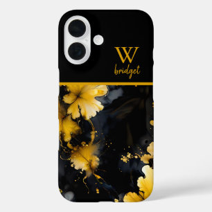 Funda iPhone 16 lujoso ágata de oro negro floral