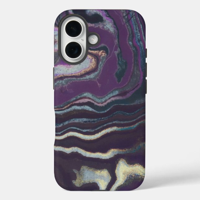 Funda iPhone 16 Lujoso balanceo de mármol iridiscente Holográfico  (Reverso )