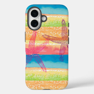 Funda iPhone 16 Luminosas Rayas de Acuarela Estrella de Mar