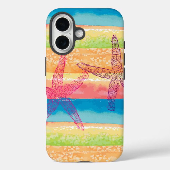 Funda iPhone 16 Luminosas Rayas de Acuarela Estrella de Mar (Reverso )