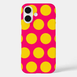 Funda iPhone 16 Luminosos puntos de Polka Rosa y Oro