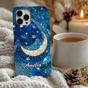 Funda iPhone 16 Luna azul plateada de vidrio emplomado