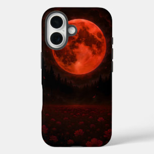Funda iPhone 16 Luna Carmesí Sobre el Campo Silencioso