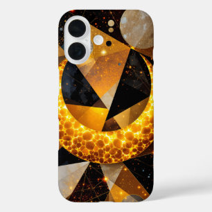 Funda iPhone 16 Luna Crescent dorada con estrellas geométricas cós