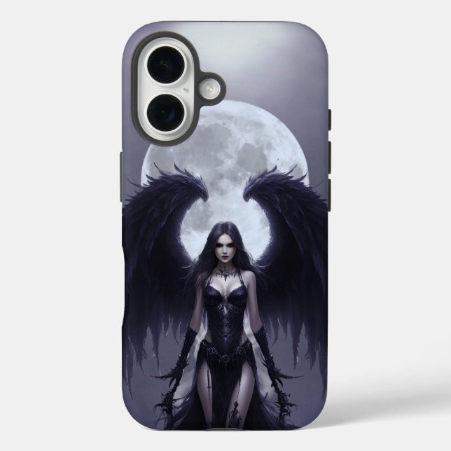 Funda iPhone 16 Luna Gótica de Ángel Oscuro - Arte de fantasía mís (Reverso )
