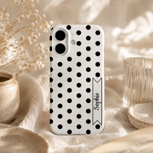 Funda iPhone 16 Lunares de Moda Chic Nombre Personalizado Negro y