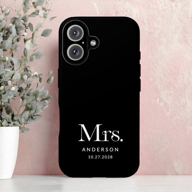Funda iPhone 16 Luxe Elegance | Black Mrs y Boda Date (Subido por el creador)