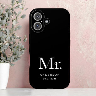 Funda iPhone 16 Luxe Elegance   Fecha de Boda y señor negro