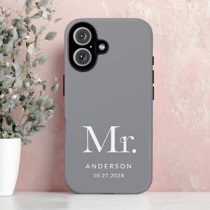Funda iPhone 16 Luxe Elegance   Gray Mister y Boda Date