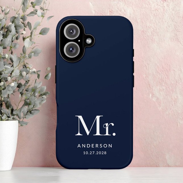 Funda iPhone 16 Luxe Elegance | Mister azul de la Marina y fecha B (Subido por el creador)