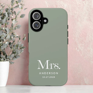 Funda iPhone 16 Luxe Elegance   Sage Green Mrs y Boda Date