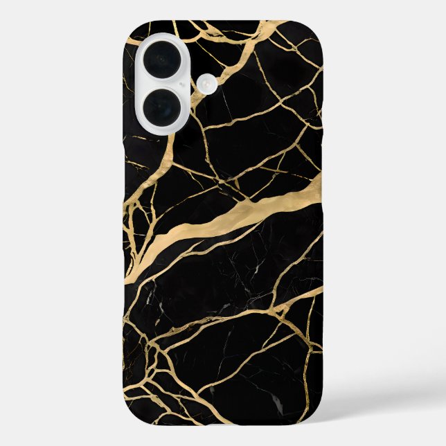 Funda iPhone 16 Luxurious Black Marble with Gold Veins (Reverso )
