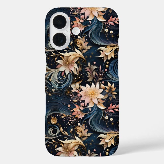 Funda iPhone 16 Luxurious Dark Blue Botanical Garden (Reverso )
