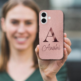 Funda iPhone 16 Luxury Rose Gold Monogram