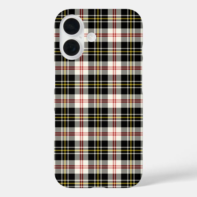 Funda iPhone 16 MacPherson Clan Vestido Blanco y Negro Tartán (Reverso )