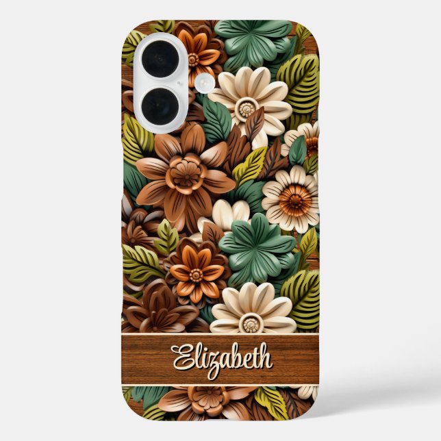 Funda iPhone 16 Madera floral personalizada (Reverso )