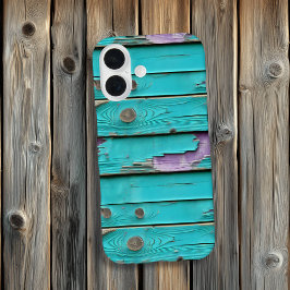 Funda iPhone 16 Madera malva y turquesa azul atherada