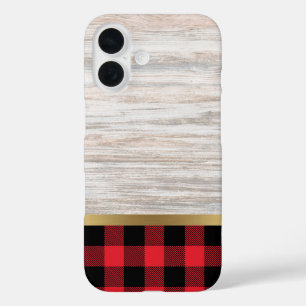 Funda iPhone 16 Madera Natural Banda de oro Tirada de búfalo