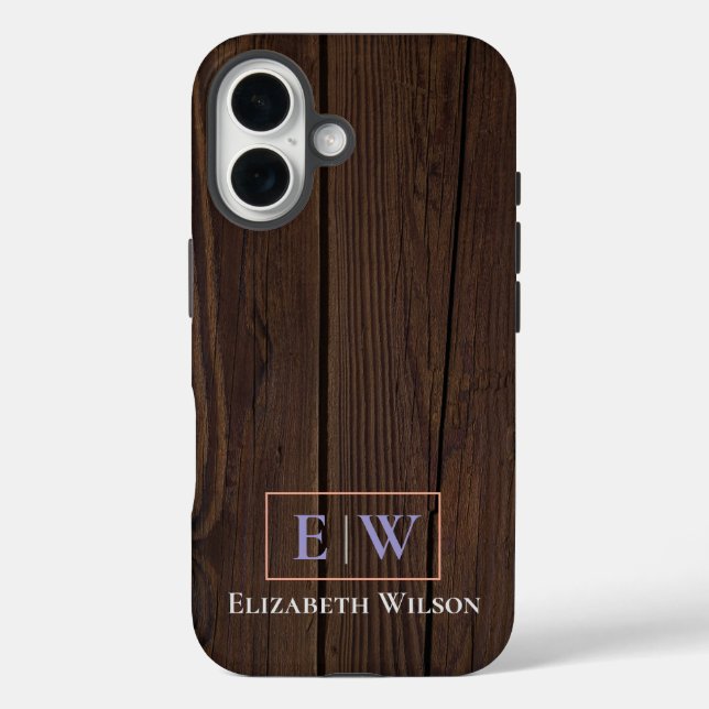 Funda iPhone 16 madera oscura y personalizada moderna  (Reverso )