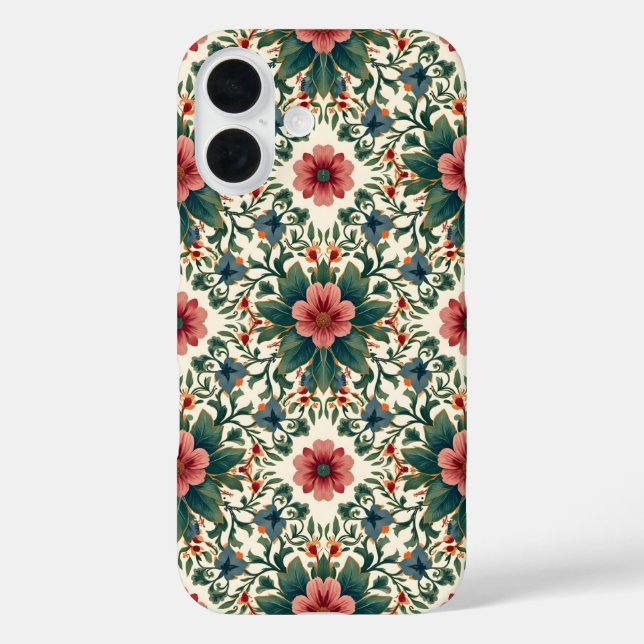 Funda iPhone 16 Magia de flores boho - en tonos de verde y rosa (Reverso )