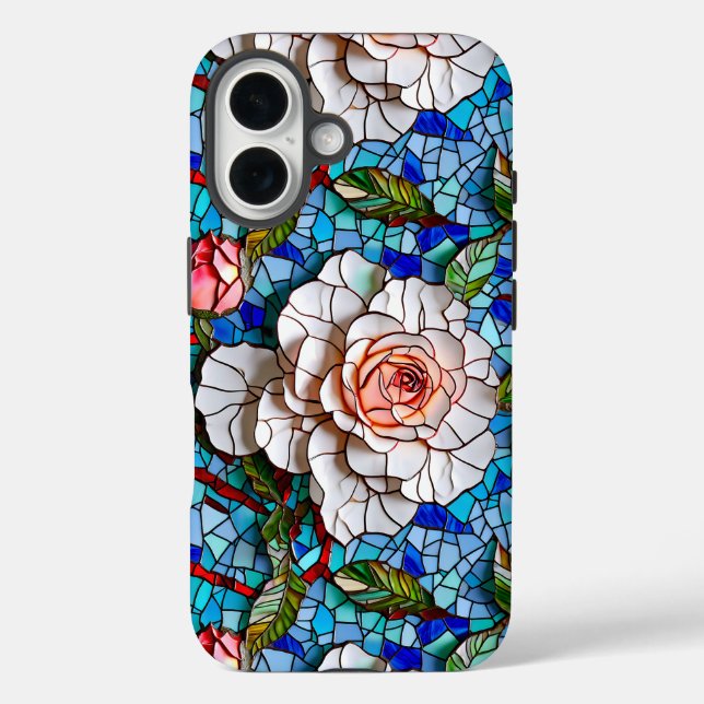 Funda iPhone 16 Magnífico patrón de flores de mosaico (Reverso )