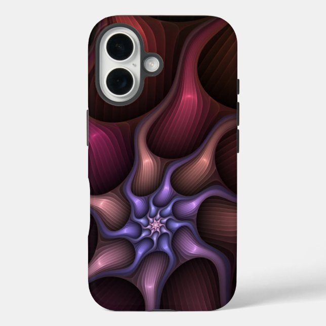 Funda iPhone 16 Magnífico Resumen Brillante Fractal a rayas (Reverso )