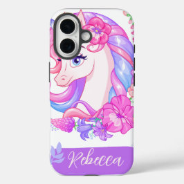 Funda iPhone 16 Magnífico unicornio floral de color lindo personal