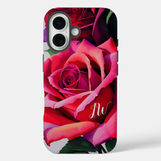 Funda iPhone 16 Magníficos rosas y texto personalizado