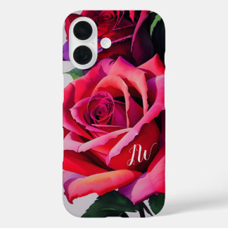 Funda iPhone 16 Magníficos rosas y texto personalizado