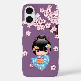 Funda iPhone 16 Maiko Kokeshi Doll Cute Geisha Chica Purple