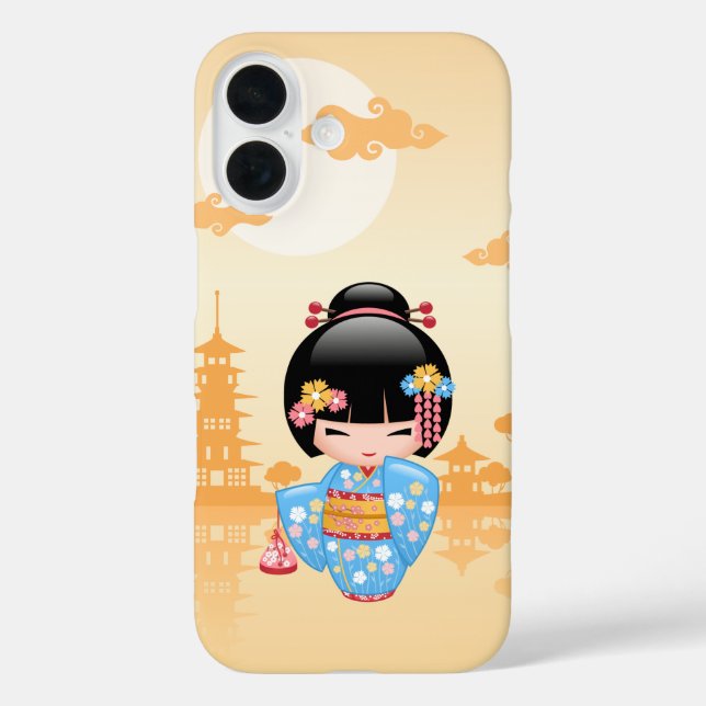 Funda iPhone 16 Maiko Kokeshi Muñeca Cuida Geisha Amarilla Japones (Reverso )