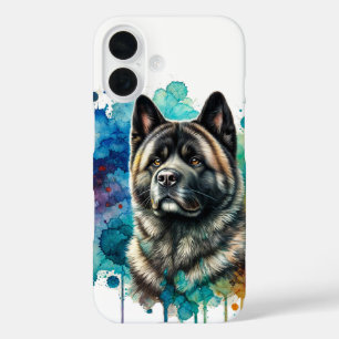 Funda iPhone 16 Majestic Akita Watercolor Art