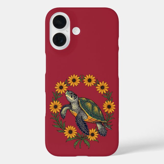 Funda iPhone 16 Malaclemys Terrapin y flores de Susana de ojos neg (Reverso )