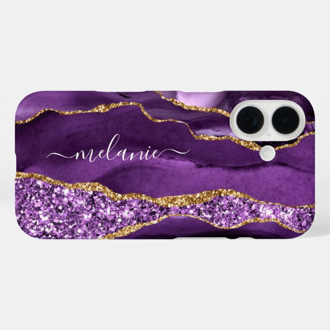 Funda iPhone 16 Maleta morada Purpurina oro Marble iPhone Case Nom (Reverso (Horizontal))