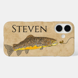 Funda iPhone 16 Maletín de teléfono con nombre de la trucha marrón