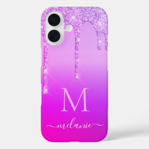 Funda iPhone 16 Malla Neon Purpurina iPhone estuche Nombre persona