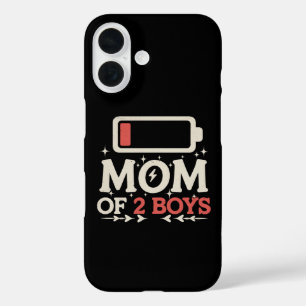 Funda iPhone 16 Mamá de 2 niños con batería baja divertido día de 