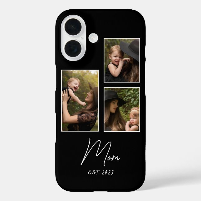Funda iPhone 16 Mamá Estableció Escritura Moderna Negra 3 Foto (Reverso )