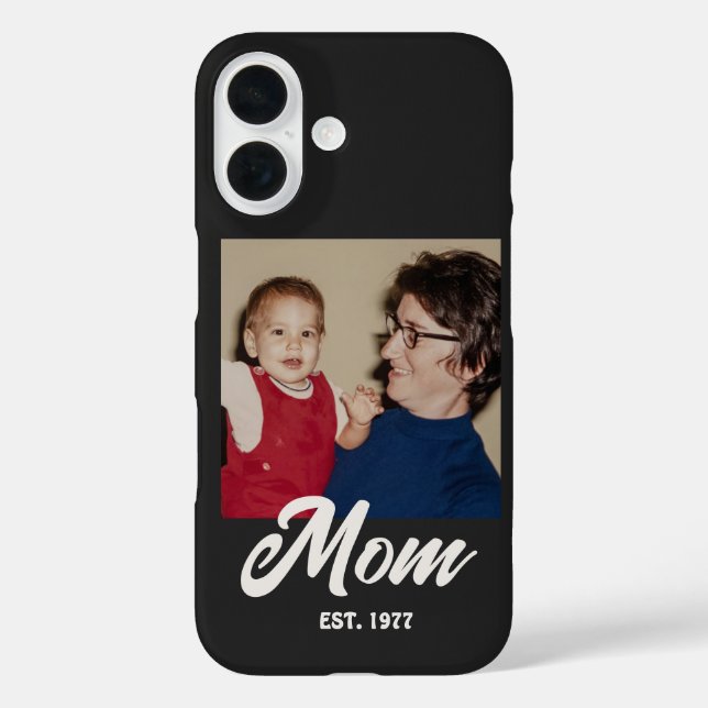 Funda iPhone 16 Mamá Estableció Foto con Letra Negra (Reverso )
