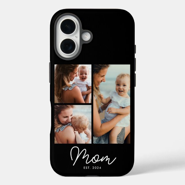 Funda iPhone 16 Mamá Estableció Guión Negro 3 Foto (Reverso )