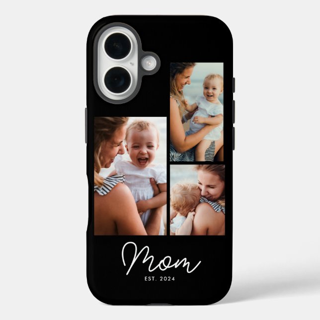 Funda iPhone 16 Mamá Estableció Guión Negro 3 Foto (Reverso )