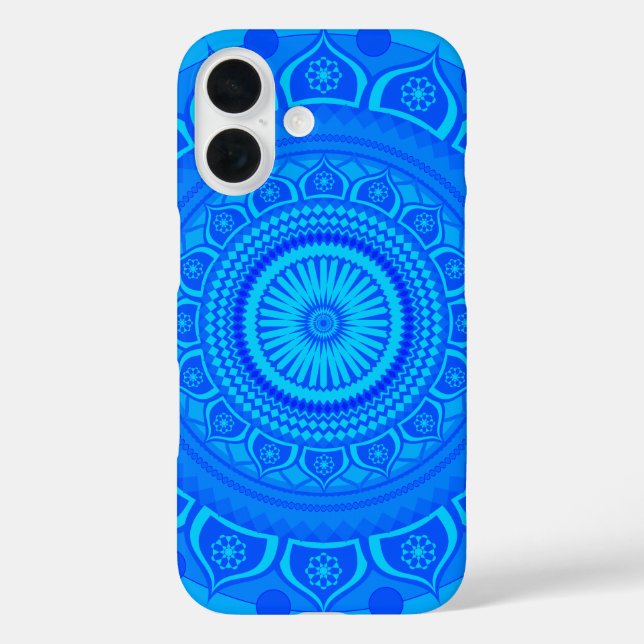 Funda iPhone 16 Mandala azul india (Reverso )