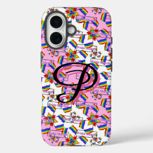 Funda iPhone 16 Mandalá de Arcoíris Monograma Orgullo - Geométrico