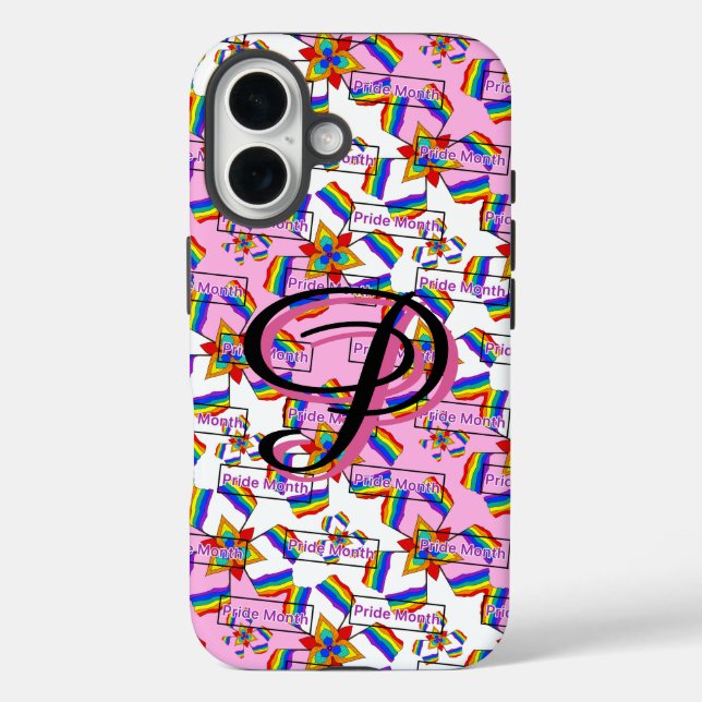 Funda iPhone 16 Mandalá de Arcoíris Monograma Orgullo - Geométrico (Reverso )
