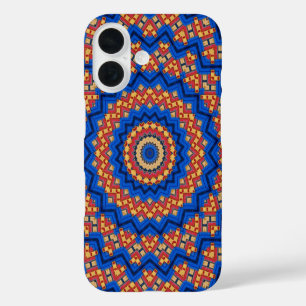 Funda iPhone 16 Mándala naranja azul